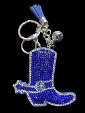 Blue Rhinestone Boot Bag Charm Keychain